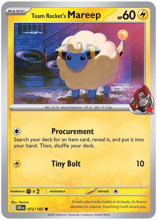 Team Rocket's Mareep - Reverse Holofoil - 072/182